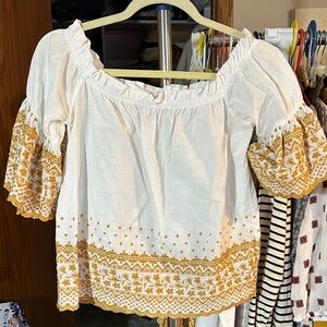 Charlotte Russe White and Gold Embroidered Blouse